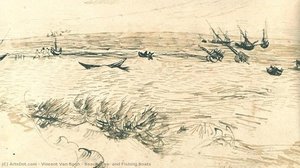 Beach, Sea, And Fishing Boats — Vincent Willem Van Gogh, Impressionistic Landscape
