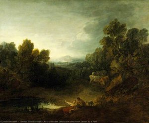 Rocky Wooded Landscape With Rustic Lovers By A Pool — Thomas Gainsborough