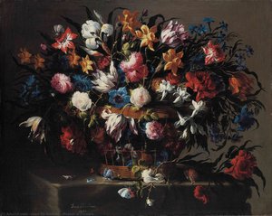 Basket Of Flowers — Juan De Arellano, Baroque Still Life