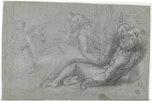 Three Studies With One Figure Supporting Another; Figure Sketch And Landscape Sketch (for “deposition”, Perugia, Cathedral Of San Lorenzo) — Federico Fiori Barocci, Baroque