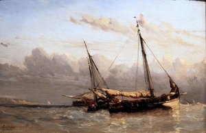 Fishing Boats — Louis Gabriel Eugène Isabey, Impressionism