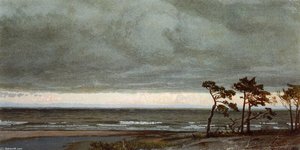 Seascape With Pines And Overhanging Clouds — William Trost Richards