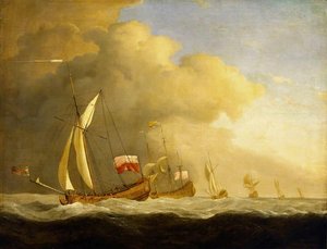 English Royal Yachts At Sea, In A Strong Wind In Company With A Ship Flying The Royal Standard — Willem Van De Velde The Younger