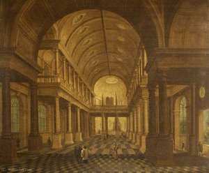 A Church Interior, Looking East, With Figures — Anthonie De Lorme