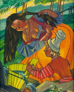 Girl Combing Her Hair At The Spring — Zofia Stryjeńska, Art Deco