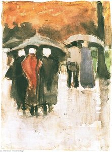 Scheveningen Women And Other People Under Umbrellas — Vincent Willem Van Gogh, Early Post-impressionism