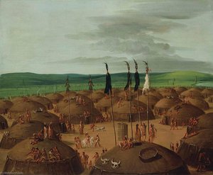 Bird's Eye View Of The Mandan Village, 1800 Miles Above St. Louis — George Catlin