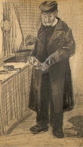 Orphan Man With Long Overcoat Cleaning Boots — Vincent Willem Van Gogh