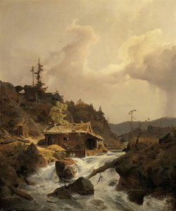 Norwegian Landscape With Sawmill — Oswald Achenbach, Romanticism