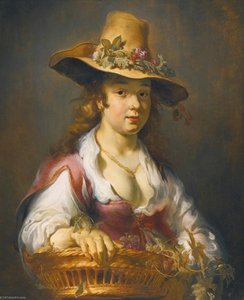 A girl with a basket of fruit