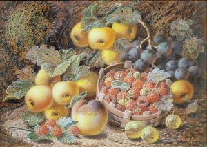 Still Life Of Apples, Grapes, Raspberries — Oliver Clare