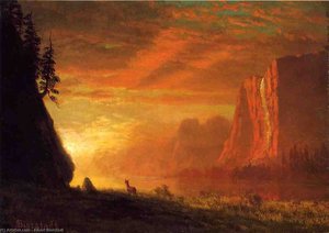 Deer At Sunset — Albert Bierstadt