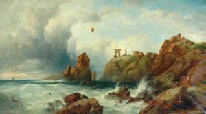 Rocky Coastal Scene With Shipping — John James Wilson Ii, Romanticism
