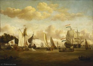 A Dutch Yacht On The River Y — Abraham Storck (sturckenburch)