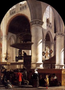 Interior Of The Oude Kerk At Delft During A Sermon — Emanuel De Witte, Baroque