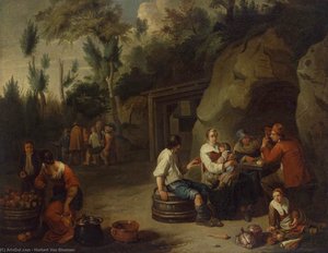 Peasant Family Sitting At A Table — Norbert Van Bloemen, Flemish Baroque