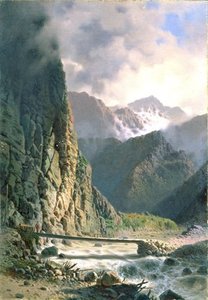 Plank Bridge In A Deep Gorge In The Caucasus