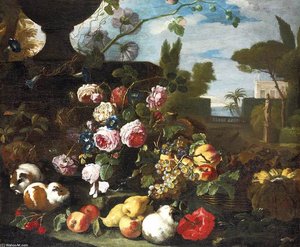 Flowers And Fruit In Landscape — Giovanni Paolo Spadino