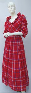 Red Cotton Full Length Dress With Blue And White Tartan Pattern — Claire Mccardell Wiseman