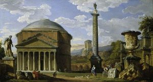 Capriccio Of Roman Ruins With The Pantheon — Giovanni Paolo Panini, Baroque