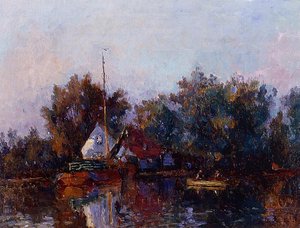 Canal In Holland Near Rotterdam — Albert-charles Lebourg
