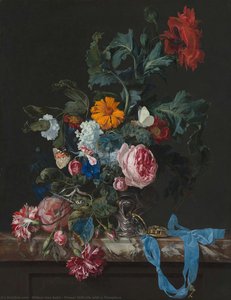 Flower Still Life With A Timepiece — Willem Van Aelst