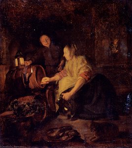 A Woman Drawing Wine From A Barrel — Gabriel Metsu, Baroque