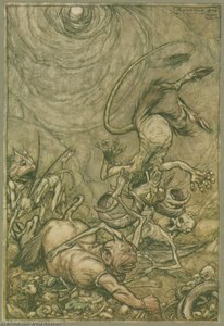 Into The Bottomless Pit He Fell Slap — Arthur Rackham