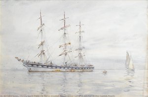 A Three-masted Windjammer Lying At Anchor In The Carrick Roads — Henry Scott Tuke