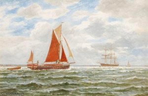 A Barge Going Down The Thames — George Stanfield Walters