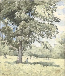 Landscape With Two Figures In Front Of A Tree — Henri-joseph Harpignies