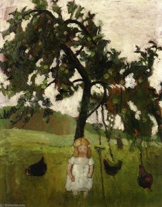 Elizabeth With Hens Under An Apple Tree — Paula Modersohn-becker