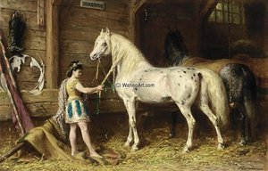 A Circus Girl Grooming The Horses — Otto Eerelman