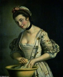 A Lady's Maid Soaping Linen -