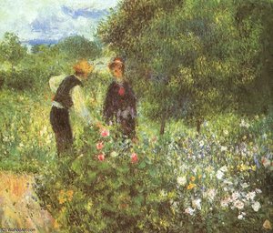Conversation With The Gardener, Approx. Oil On — Pierre-auguste Renoir