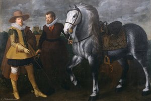 Prince Maurits With His Horse And Groom — Adriaen Van Nieulandt The Younger