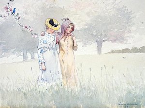Girls Strolling In An Orchard — Winslow Homer