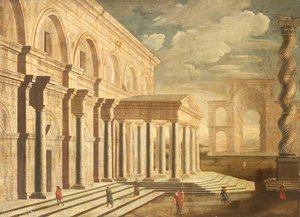 Capriccio View of Classical Bulidings with a Salomonic Column and Figures