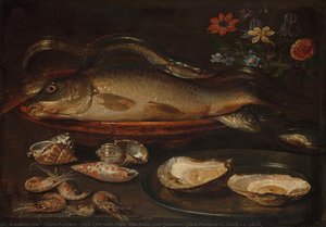 Still Life with Fish, Sea Food and Flowers, Clara Peeters, c. 1612 - c. 1615