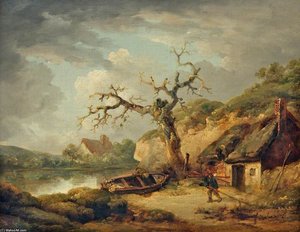 Lake Scene And A Cottage — George Morland