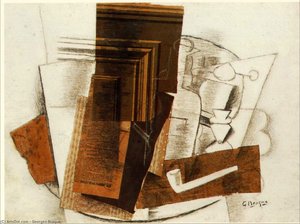 Bottle, Newspaper, Pipe, And Glass — Georges Braque, Cubism