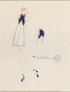 Drawing, White A-line Dress With Blue And Red Detail On The Upper Part — Alceu De Paula Penna