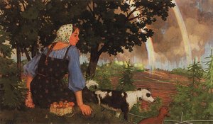 The Girl With The Mushroom Under The Rainbow — Konstantin Andreevic Somov
