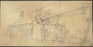 Wooden Bridge Which Passes A Shepherd Leading A Flock — Jean-baptiste Oudry