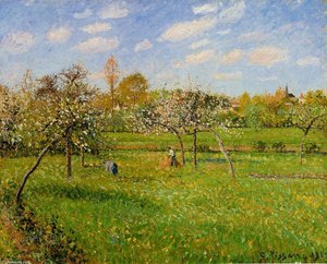 Spring Morning, Cloudy, Eragny — Camille Pissarro, Impressionism