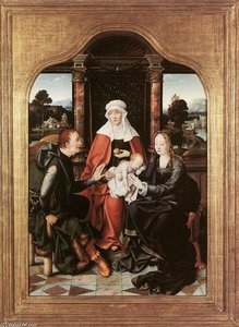 St Anne With The Virgin And Child And St Joachim — Joos Van Cleve, Early Netherlandish