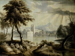 Landscape With A Lake And Building — James Norie, Romanticism