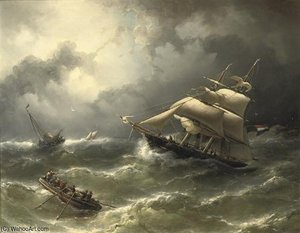 A Two-master Caught In Stormy Weather — Nicolaas Riegen