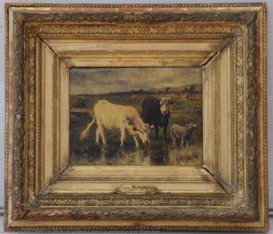 Vaches Et Moutons Au Bord D'une Mare — Émile Van Marcke De Lummen
