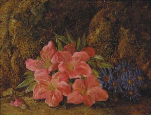 A Still Life Of Spring Flowers On A Mossy Bank